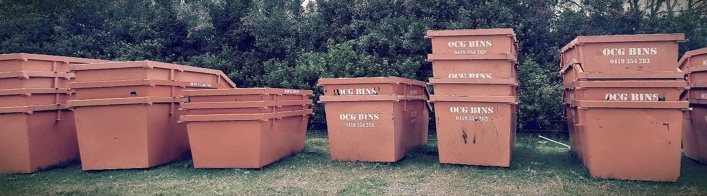 Stack of skip bins ready for hire